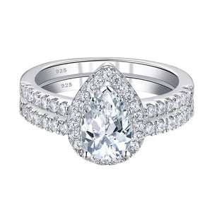 Newshe Halo Pear Shape Solid 925 Sterling Silver Wedding Engagement Rings For Women Water Drop AAAAA  Bridal Set Sz 4-13