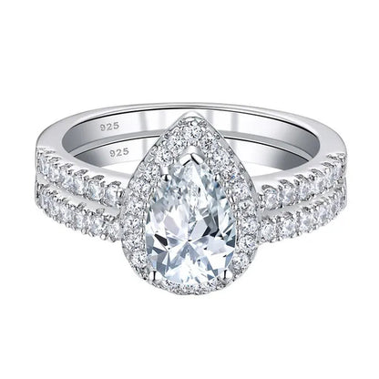Newshe Halo Pear Shape Solid 925 Sterling Silver Wedding Engagement Rings For Women Water Drop AAAAA  Bridal Set Sz 4-13