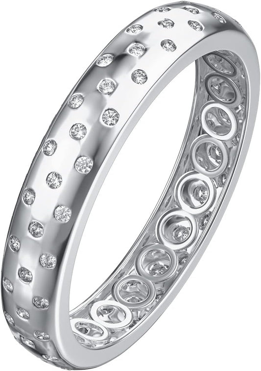 14K Gold Plated Inlaid round CZ Diamond Wedding Band Statement Ring for Men and Women
