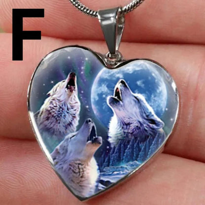 Exquisite Fashion Women'S Classic Heart-Shaped Animal Jewelry Indian Wolf Necklace Crystal Necklace Women'S Jewelry Accessories Birthday Holiday Anniversary Gift