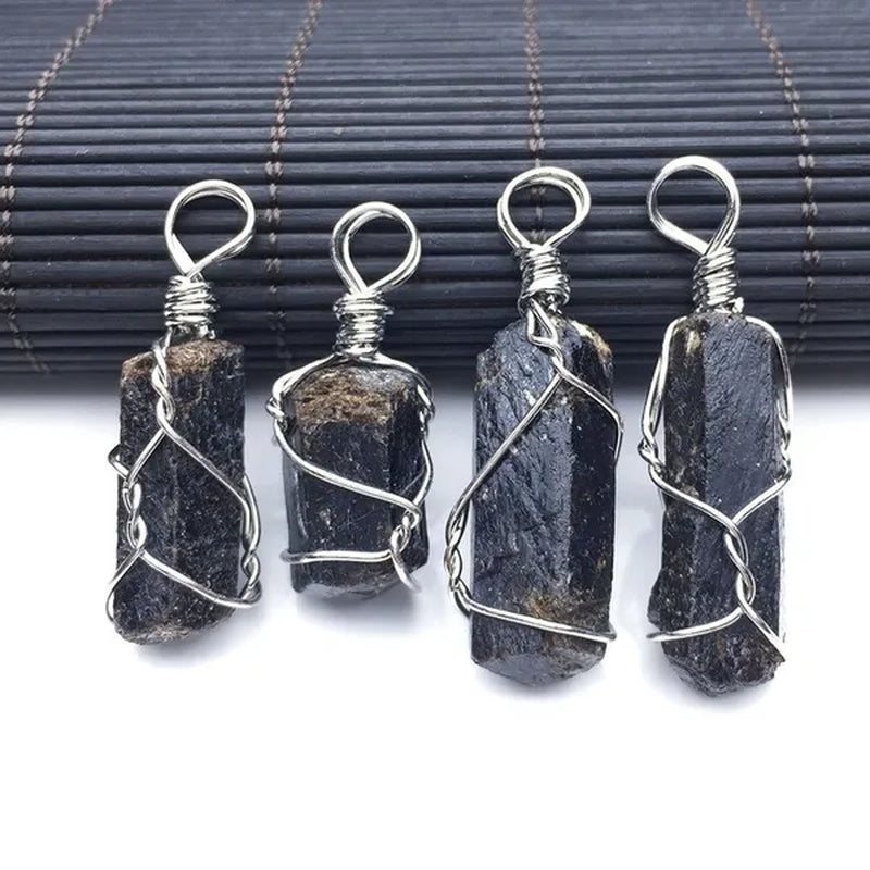 4pcs Natural Black Tourmaline Natural Stone Pendants Reiki Bead Pendant Nunatak Raw Chakra Healing Energy Stone Wire Wrapped Jewelry