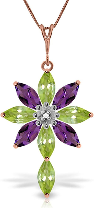 14K Yellow, White, Rose Gold Necklace Peridot, Amethyst Diamond Pendant