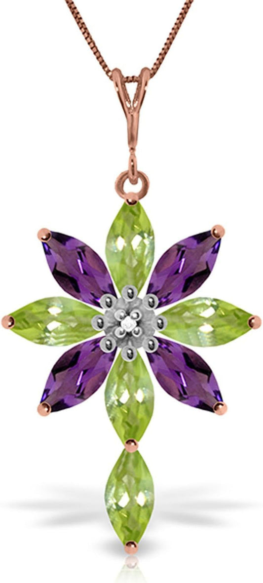 14K Yellow, White, Rose Gold Necklace Peridot, Amethyst Diamond Pendant
