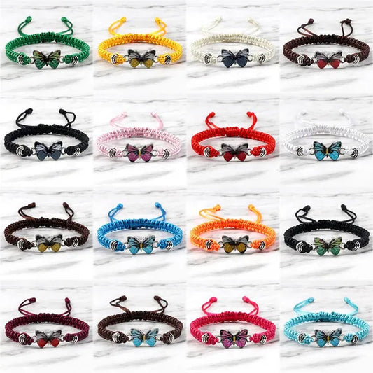 Women Black Woven Rope Bracelet Handmade Multicolor Butterfly Charm Adjustable Bracelets Fashion Friendship Jewelry Girls Gift - WORLD TIME VISITS