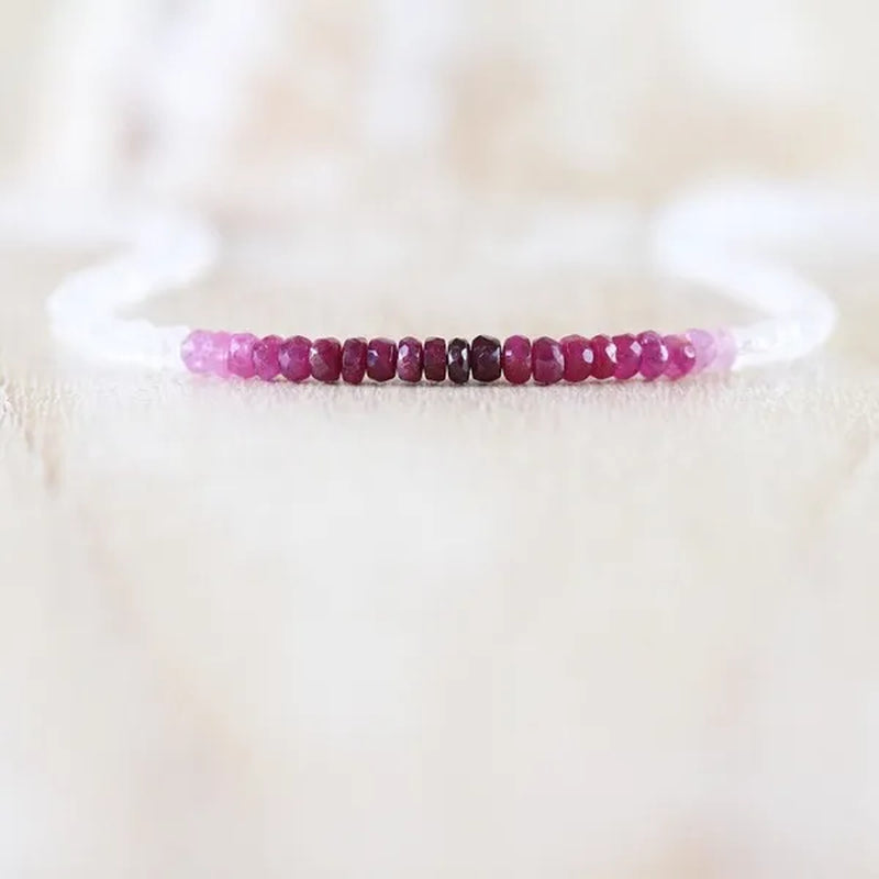 Ruby & Rainbow Moonstone Necklace. Sterling Silver, Rose, Gold Filled. Dainty Gemstone Choker