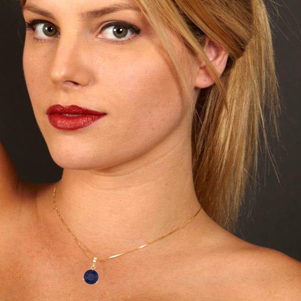 2.0 Ct round Cut Genuine Simulated Blue Sapphire Martini Style Solitaire Pendant with 18" Gold Chain Box 18K Yellow Gold