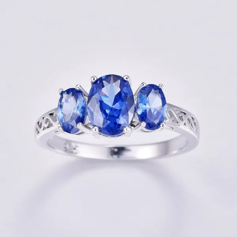Classic Wedding Ring Stamped 925 Silver Rainbow/Blue Sapphire Women's Fashion Jewelry Engagement Gifts