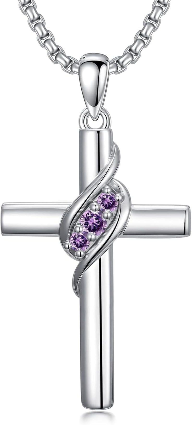 Cross Birthstone Necklace for Women 925 Sterling Silver Cross Pendant Christian Religious Jewelry Birthday Christmas Gifts for Her/Wife/Mom/Girlfriend