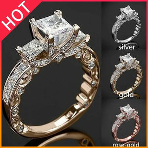 Classic and Fashionable silver-plated Super Flash Princess-cut Diamond Ring Bridal Engagement Wedding Ring Anniversary Christmas Gift Jewelry Accessories Size 5-11