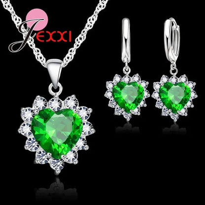 Hottest New Fashion Rhodium Coated Necklace Loop Earring Jewelry Sets Romantic Heart Lover Woman Wedding Gifts