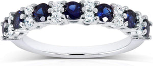 Diamond and Blue Sapphire Band 1 Carat (Ctw) in 14K White Gold