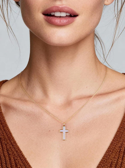 S925 Opal Cross Necklace for Women, Sterling Silver Opal Gemstone Womens Cross Necklaces, Cross Pendant with 5A Cubic Zirconia, Women'S October Birthstone Jewelry Gifts for Birthday, Anniversary, Christmas