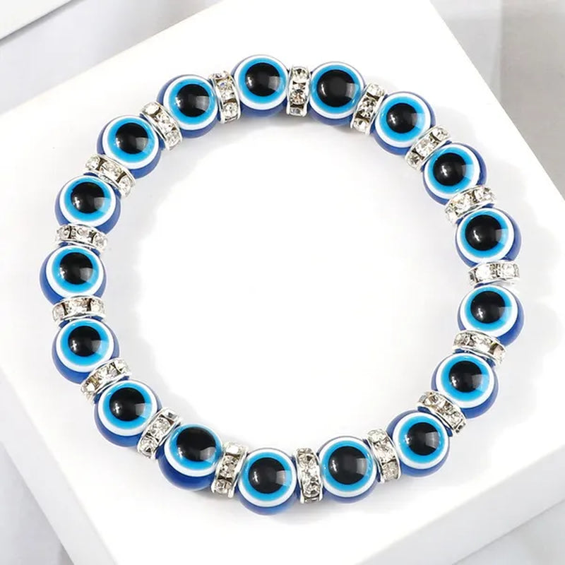 New Fashion Crystal Turkish Lucky Evil Eye Bracelets Blue Evil Eye Bead Bracelet Men Women Handmade Lucky Jewelry Charm Bracelet Female Dropshipping
