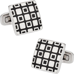 Black White Enamel Square Cufflinks with Presentation Box