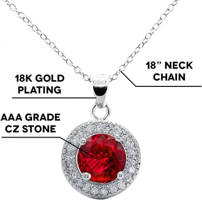Mariah 18K White Gold round Cut CZ Halo Gemstone Pendant Necklace - Cubic Zirconia Halo Cluster Necklace W/Solitaire Rhinestone Crystal - Wedding Anniversary Jewelry