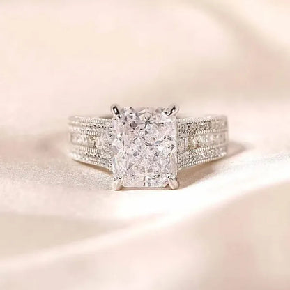 Fashion Bride Jewelry Gorgeous 925 Sterling Silver White Sapphire Eternal Diamond Ring Female Wedding Proposal Engagement Anniversary Party Accessories Gift Promise Rings Size 4-12 Bague Femme