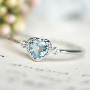 Women Meticulous 925 Sterling Silver Sea Blue Heart Shaped Sapphire Ring Wedding Engagement Promise Courtship Rings