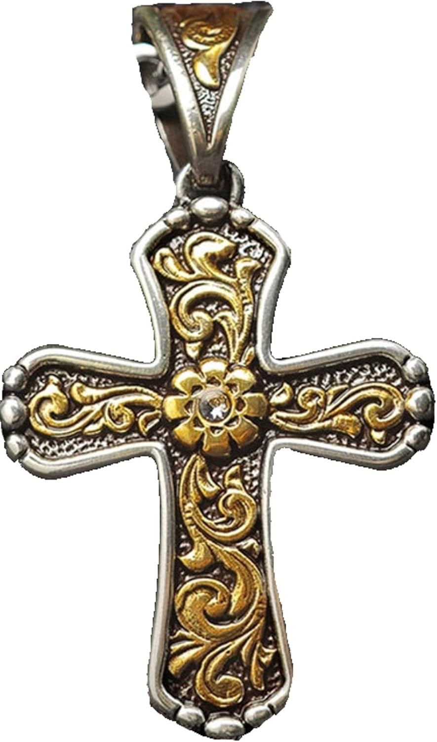 Men'S Gold Floral Scroll Cross Fashion Necklace