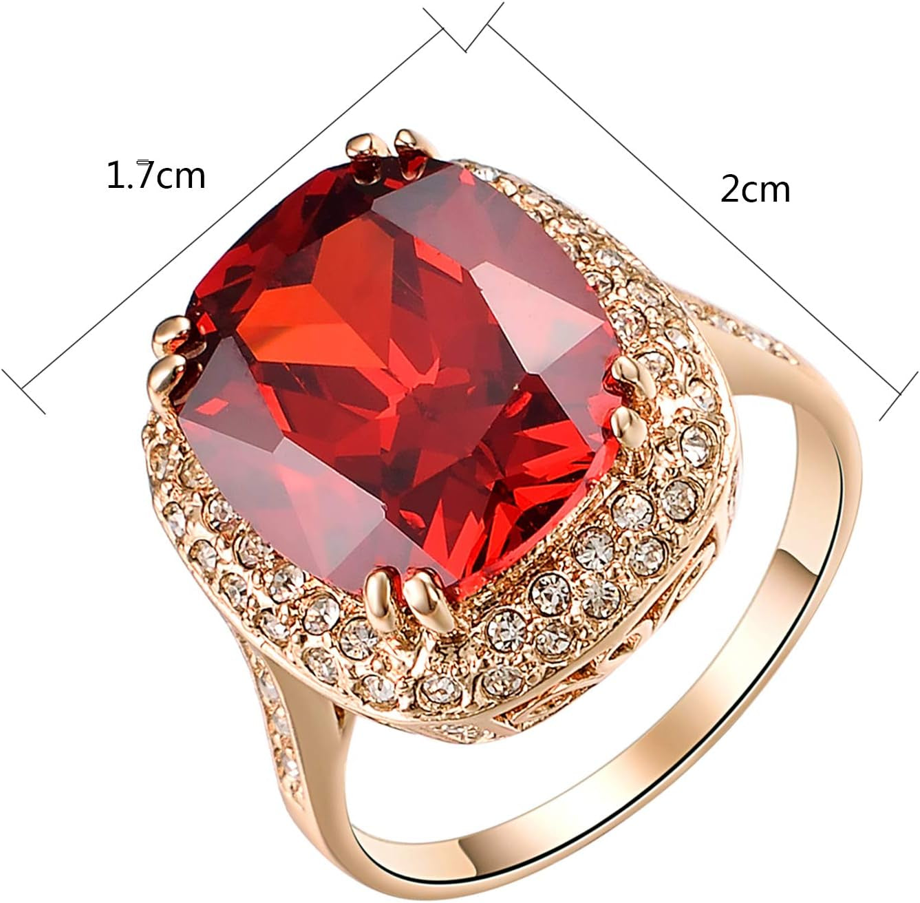 Red Fashion Cz Rings for Women Wedding 18K Rose Gold Plated Big Halo Austrian Crystal Square Cut Cubic Zirconia Costume Jewelry Ruby Ring