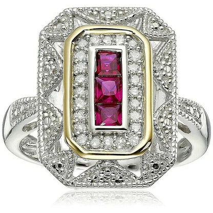 Vintage 925 Silver Plated Princess Created Blue Zircon Art Deco-Style Ring Size 6-10 Arrow