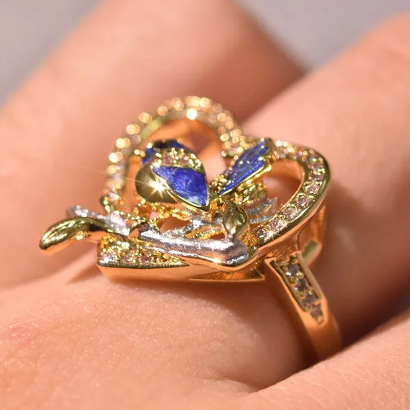 Silver Ring Creative Bird Sparrow Ring Plated Gold Ring Statement Crown Ring Natural Gemstones Ring Wedding Bride Engagement Band Charm Party Ring Jewelry