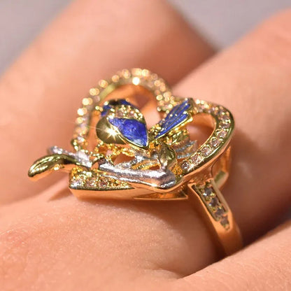 Silver Ring Creative Bird Sparrow Ring Plated Gold Ring Statement Crown Ring Natural Gemstones Ring Wedding Bride Engagement Band Charm Party Ring Jewelry