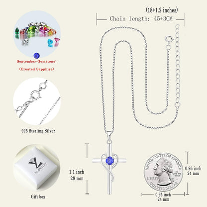 Infinity Heart Cross Necklace Sterling Silver Crucifix Pendant Gemstones Criss Jewelry for Women