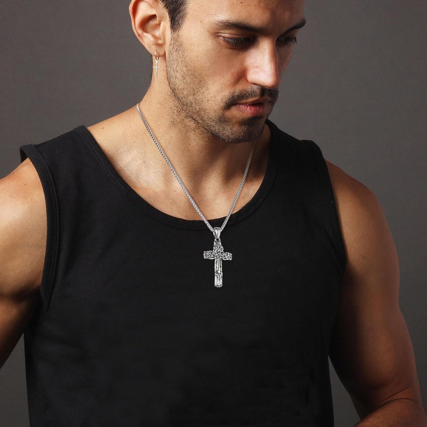 Retro Cross Necklace for Men Stainless Steel Tree of Life Cross Pendant Necklace Spiritual Belief Amulet Jewelry Gift