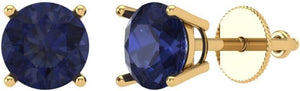 1.0 Ct Brilliant round Cut Solitaire VVS1 Simulated Blue Sapphire Pair of Stud Earrings Solid 18K Yellow Gold Screw Back