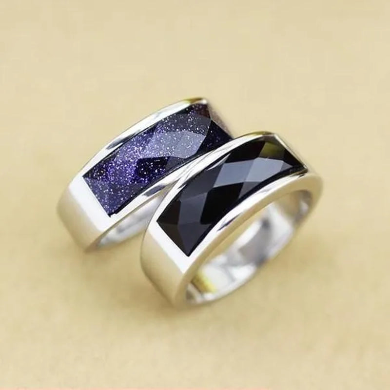 Vintage Men's Agate Ring Stainless Steel Sky Blue Black White Gemstone Irregular Ring Jewelry Gift for Men Women Boyfriend Girlfriend