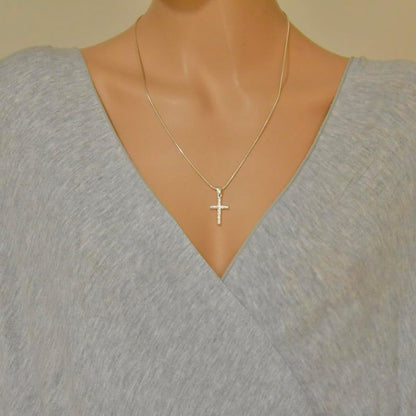 Cross Pendant Sterling Silver 925 Wood Textured Religious Unisex Jewelry