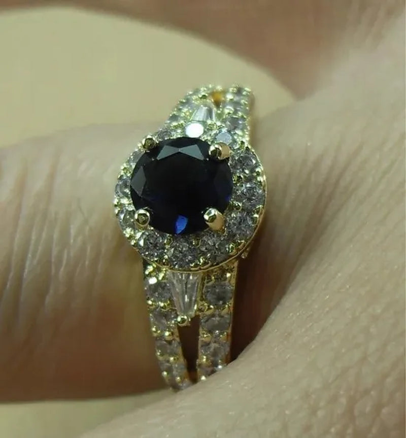 3-Color Natural 2.38CT White/Alexandrite/Sapphire Diamond 14K Yellow Gold Wedding Ring Size 6-10