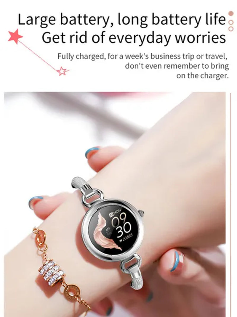 Women Lovely Diamond Bracelet Smart Watch Full Touch Screen Sports Fitness Tracker IP67 Waterproof Women's Smartwatch for Android IOS