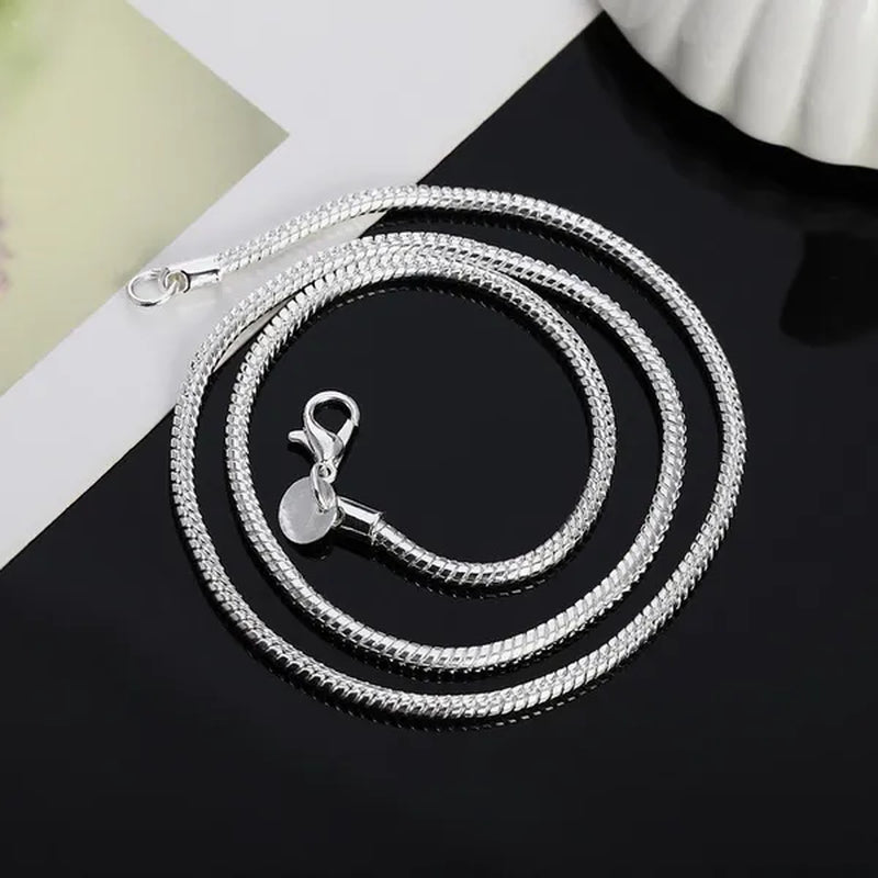 2MM Silver Round Snake Chain Necklace Solid Silver Chain for Pendants Flexible 925 Snake Chain Jewelry
