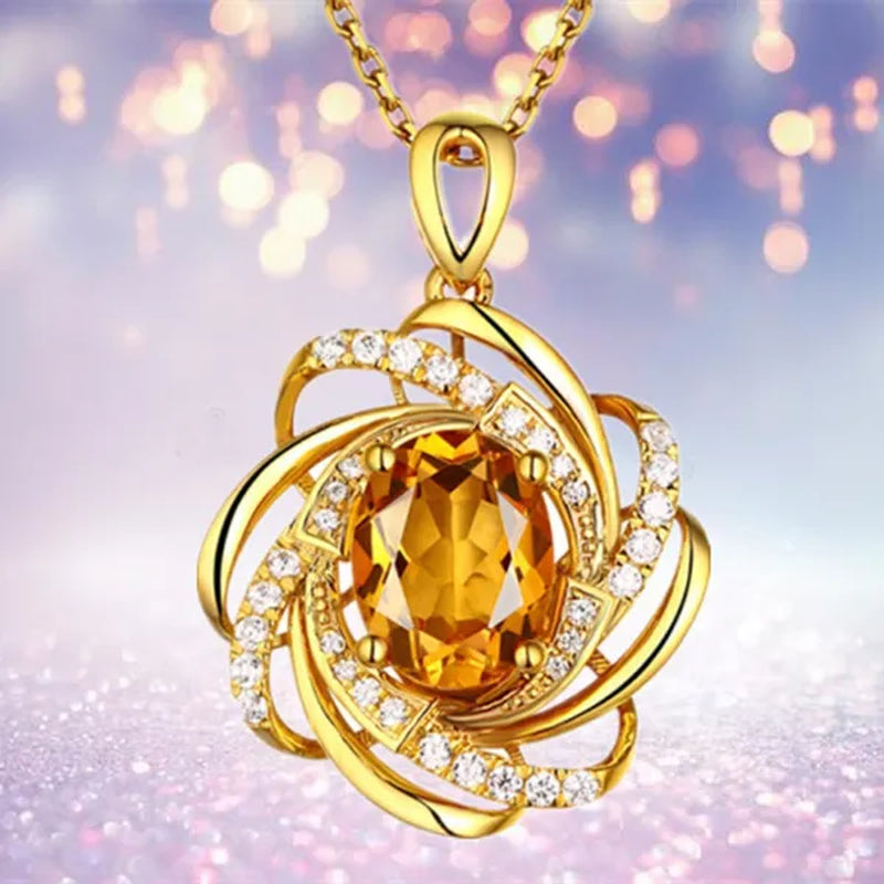 Exquisite Fashion Creativity Sapphire Flower Necklace Spiral Diamond Pattern Pendant Engagement Necklace Women's Diamond Jewelry Birthday Party Anniversary Gift