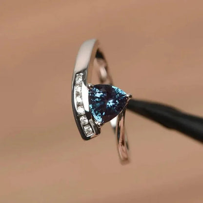 Genuine STriangle Topaz Rings for Women Bridal Wedding Gemstone Rings