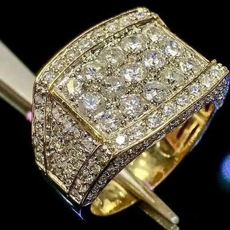 Latest Fashion Design Men'S Classic Gold Natural White Sapphire Diamond Ring Engagement Wedding Ring Anniversary Gift Fashion Birthday Party Jewelry Accessories Size Us 6-13