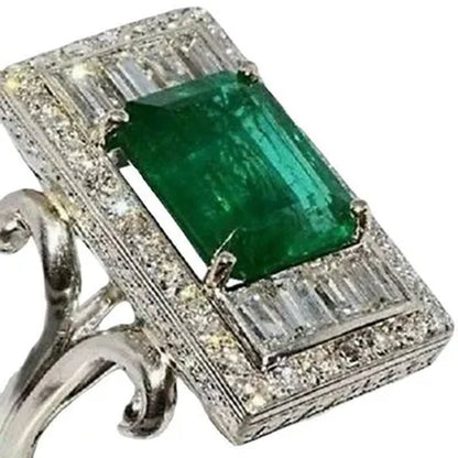 Large 925 Sterling Silver Natural Gemstone Emerald Diamond Brand Ring Gifts Jewelry
