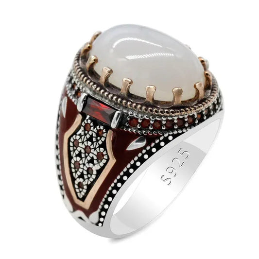 Business Men'S Fashion Ring Luxury Domineering White Turquoise Ring Wedding Engagement Ring Party Jewelry Size 6-13
