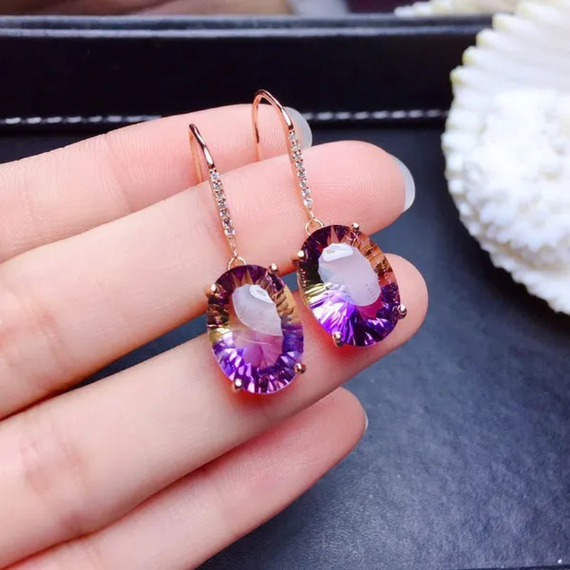 2022 Fashion Trend New Earrings Colorful Gemstone Amethyst Plating 18K Earrings for Women Charm Jewelry Christmas Party Gift