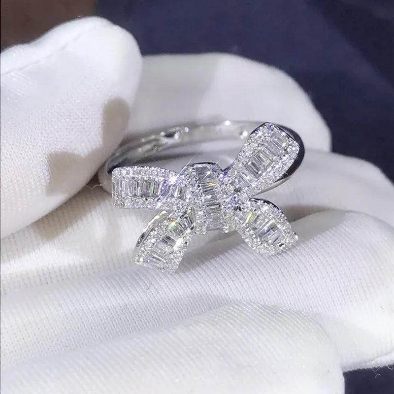New Luxury Temperament Women Accessories Bow Ring  Romantic Wedding Birthstone Ring Anniversary Gift Princess Engagement Diamond Ring Jewelry