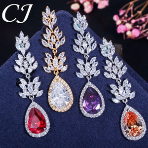 CANDICE Top Quality White Gold Plated Jewelry Romantic Purple Red Crystal Long Tear Drop Earrings For Women Christmas Gift