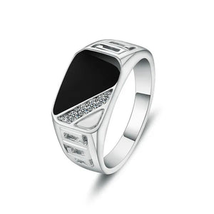 Classic Men's Punk Black Square Fashion Men's Ring Surface Classic Pattern Fashion Silver Plated Ring Size 6-12