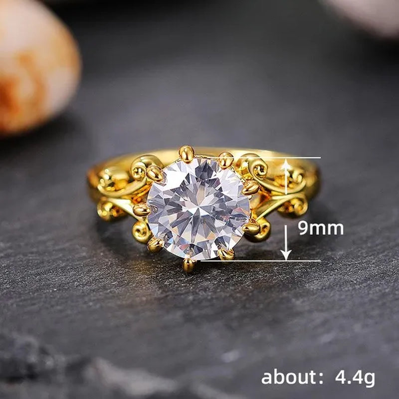 Exquisite Bridal Wedding Ring Gold Plated Claw Setting Solitaire Diamond Rings for Women Engagement Proposal Ring Jewelry