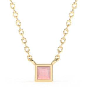 Natural Pink Opal Necklace for Women - Authentic 925 Sterling Silver 18K Gold Jewelry, Dainty Minimalist Square Pink Opal Pendant Necklace for Teen Girls, October Birthstone Gift for Mothers Day