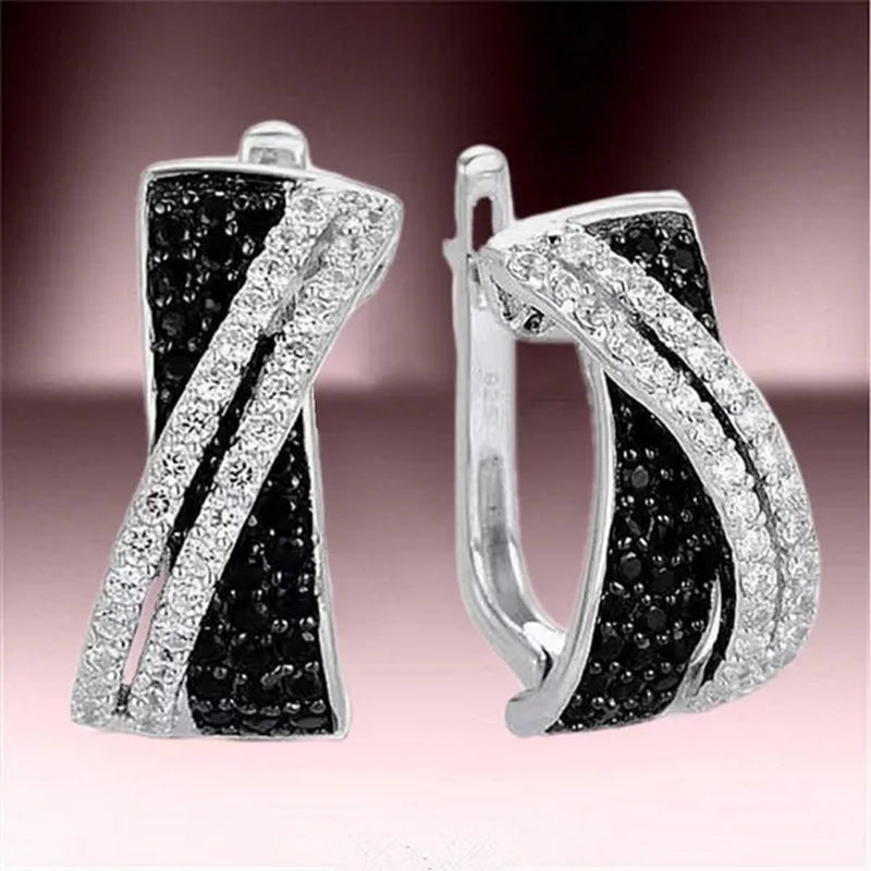 Luxury Fashion Women'S Creative Cross Earrings Infinite Diamond Earrings Black and White Diamond Earrings Infinite Cross Earrings Engagement Earrings Women'S Diamond Jewelry Birthday Anniversary Gift Jewelry