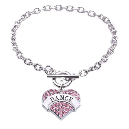 Dance Pave Heart Toggle Charm Bracelet Crystal Silver Hearts DANCE Art Lobster Claw Bracelets