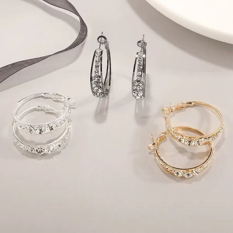 Exquisite Women's 18K Gold Rhinestone Inlaid Big Diamond Hoop Hoop Earrings European and American Fashion Earrings