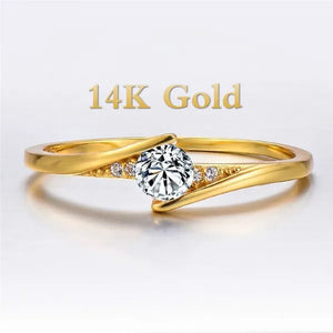 Fashion Gold Plated Round Cut 1ct White Sapphire Diamond Solitaire Rings for Unisex Personality Wedding Engagement Jewelry Gift Size 4-12