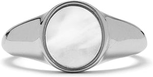 Silver or Rose Gold-Plated Mother of Pearl Signet Ring - Brass Band, Sizes 5-9